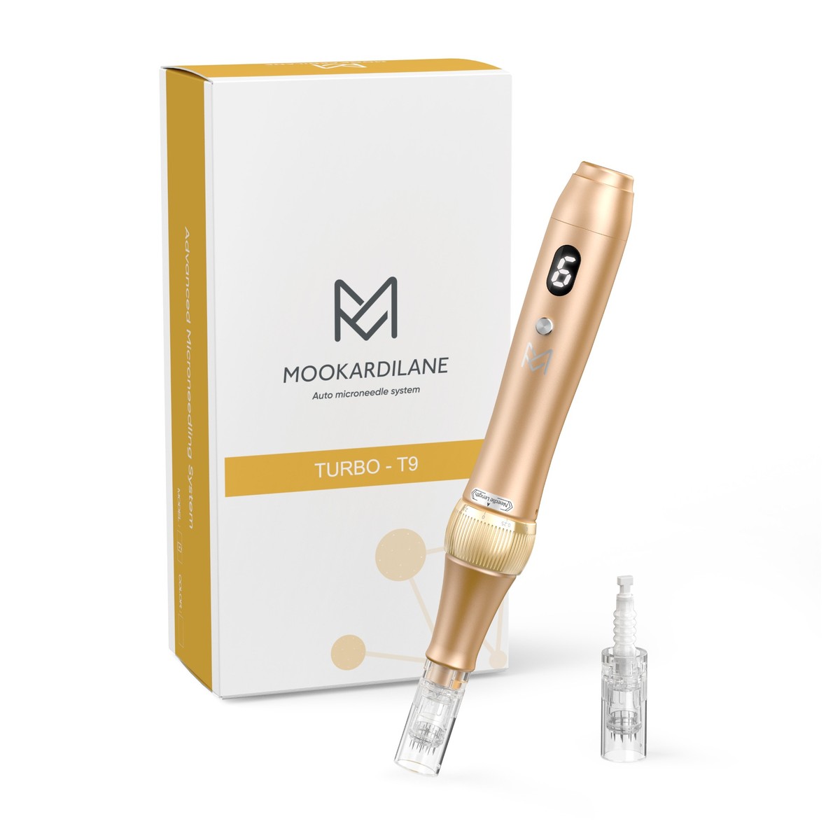 T9 Golden microneedling pen with its box